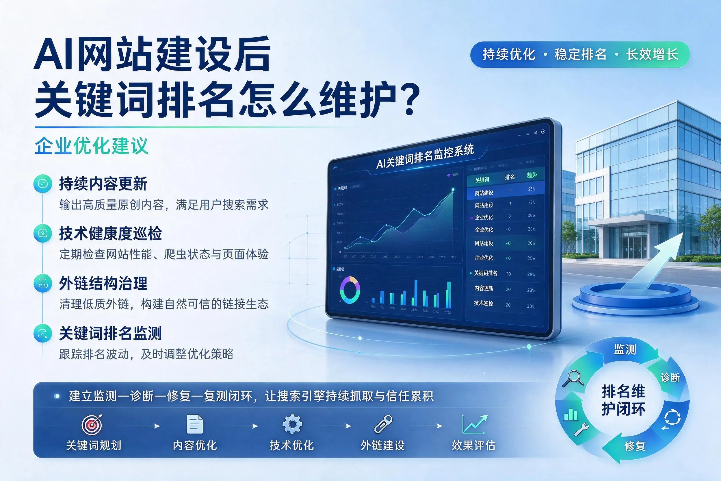 AI网站建设后关键词排名怎么维护？黑龙江企业优化建议