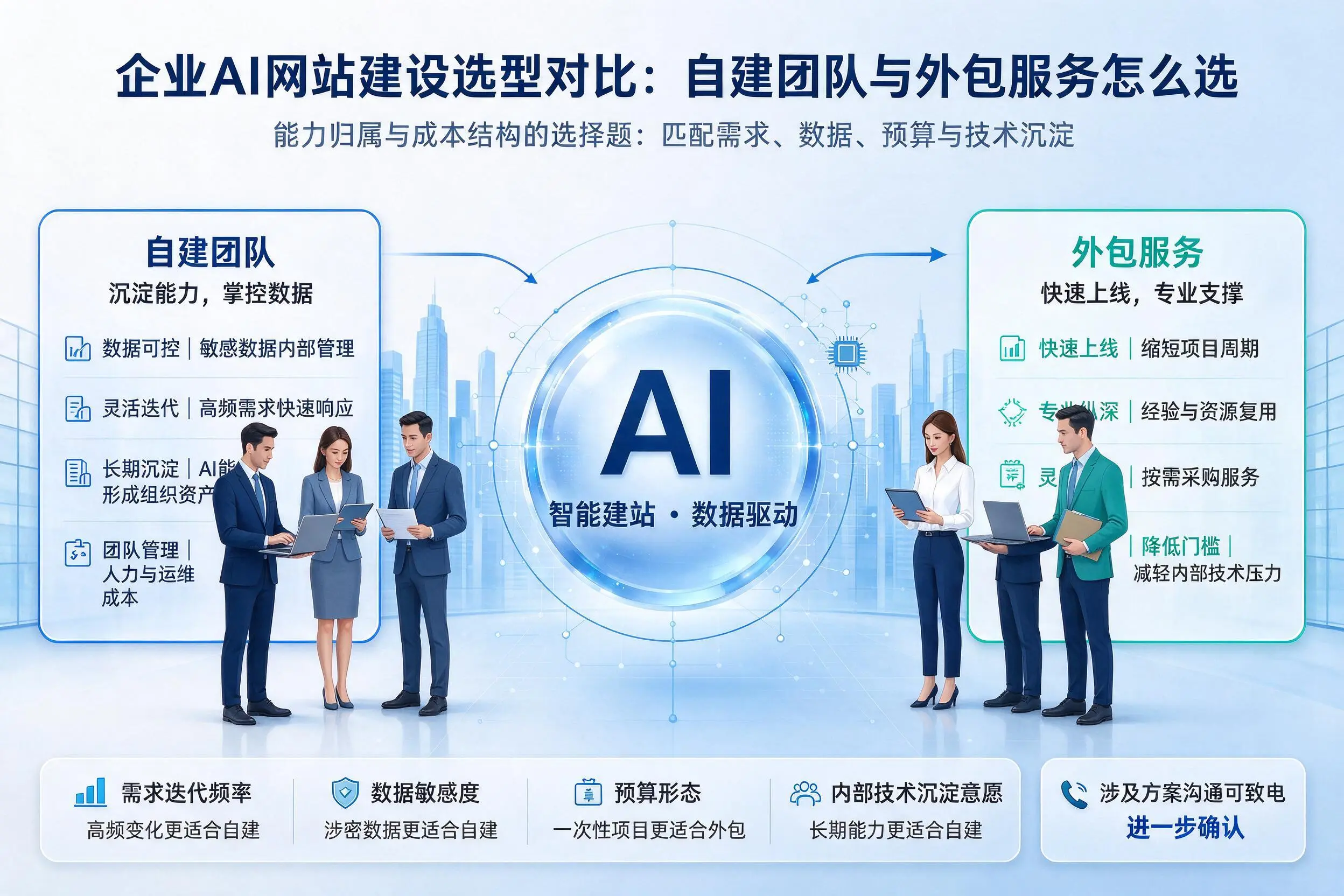 黑龙江企业AI网站建设选型对比：自建团队与外包服务怎么选
